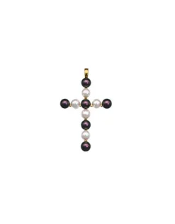 Pendant Chain|Majorica Crosses Collection Gold Pendant With White And Tahiti Pearl