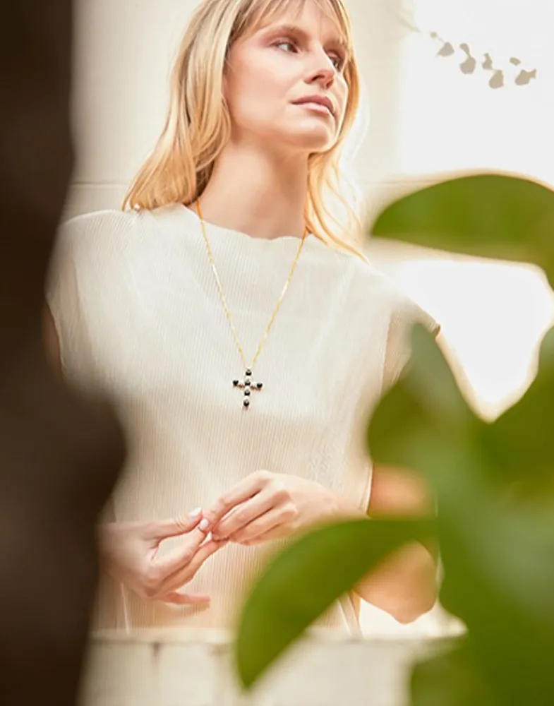Pendant Chain|Majorica Crosses Collection Gold Pendant With White And Tahiti Pearl