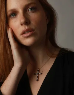 Pendant Chain|Majorica Crosses Collection Gold Pendant With White And Tahiti Pearl