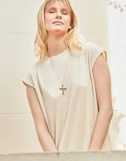 Pendant Chain|Majorica Crosses Collection Gold Pendant With White And Tahiti Pearl