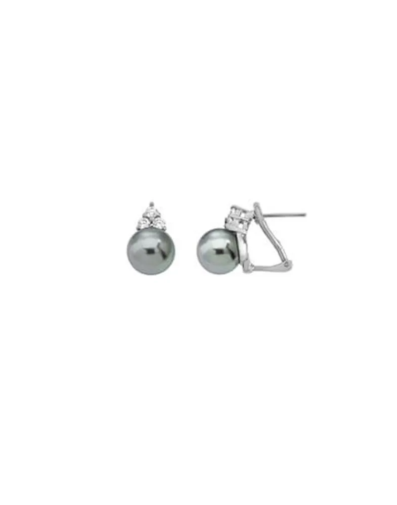 Tu & Yo Earrings|Majorica Earrings Ceres Silver With 10Mm Gray Pearl And Zircons