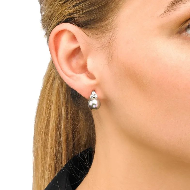 Tu & Yo Earrings|Majorica Earrings Ceres Silver With 10Mm Gray Pearl And Zircons