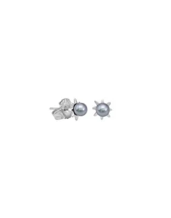Short Earrings|Majorica Earrings Cies Silver Mini Flower With 4Mm Gray Pearl