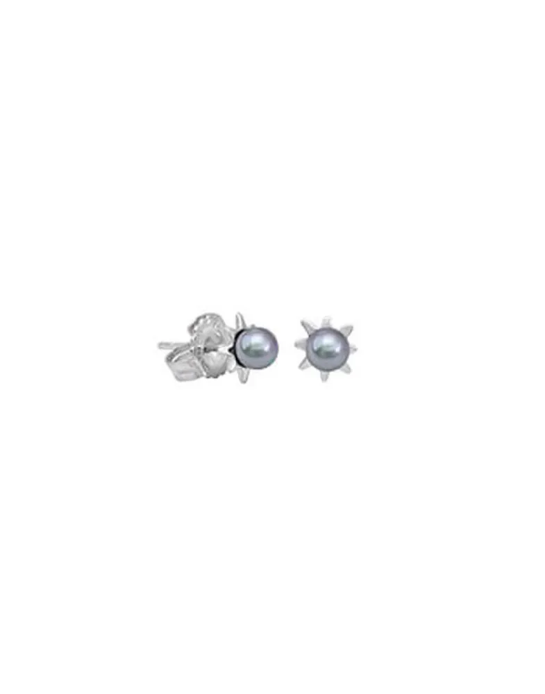 Short Earrings|Majorica Earrings Cies Silver Mini Flower With 4Mm Gray Pearl
