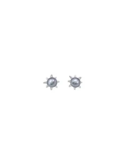 Short Earrings|Majorica Earrings Cies Silver Mini Flower With 4Mm Gray Pearl