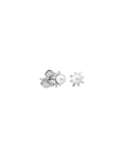 Short Earrings|Majorica Earrings Cies Silver Mini Flower With 4Mm White Pearl
