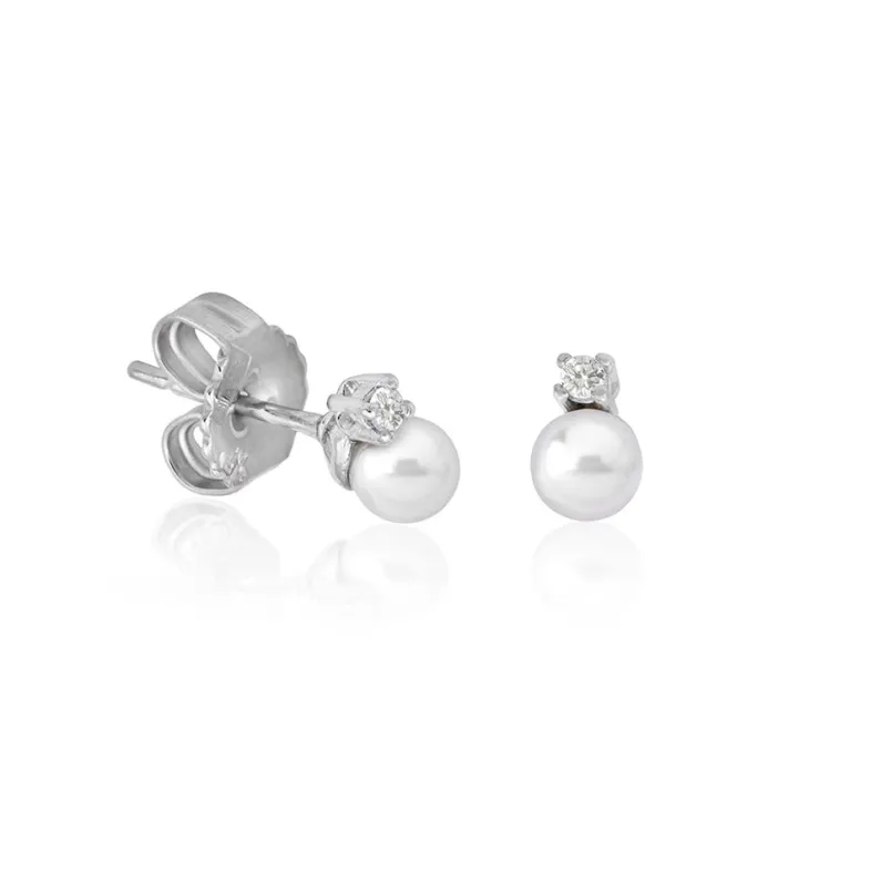 Baby Earrings|Majorica Earrings Cies Silver With 4Mm White Pearl And Zircons