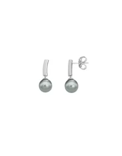 Pearl Drop Earrings|Majorica Earrings Espiga Silver With 8Mm Gray Pearl
