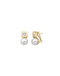Tu & Yo Earrings|Majorica Earrings Exquisite Gold Plated With 10Mm White Pearl And Zircons
