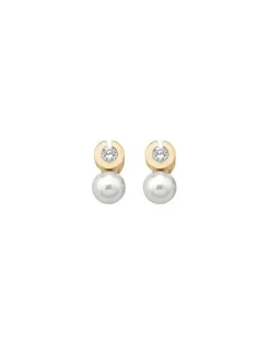 Tu & Yo Earrings|Majorica Earrings Exquisite Gold Plated With 10Mm White Pearl And Zircons