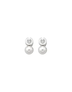 Tu & Yo Earrings|Majorica Earrings Exquisite Silver With 10Mm White Pearl And Zircons