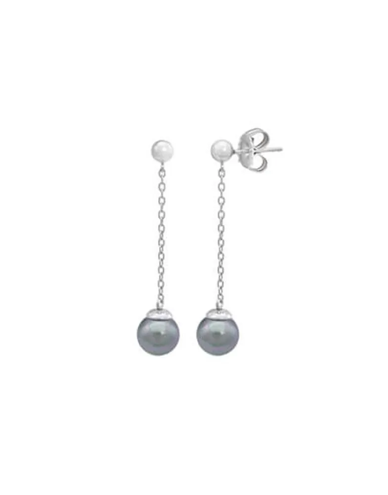 Pearl Drop Earrings|Majorica Earrings Ilusion Silver With 8Mm Gray Pearl
