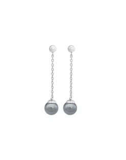 Pearl Drop Earrings|Majorica Earrings Ilusion Silver With 8Mm Gray Pearl