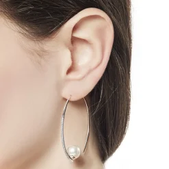 Pearl Hoop Earrings|Majorica Earrings Isadora Steel With Zircons Small