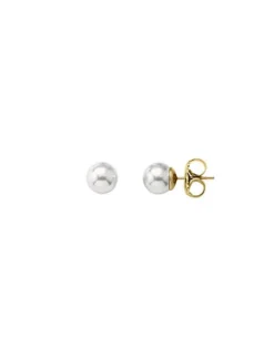 Pearl Stud Earrings|Majorica Earrings Lyra Golden Silver With 9Mm White Pearl