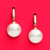 Pearl Drop Earrings|Majorica Earrings Lyra Gold Plated With 12Mm Oval White Pearl