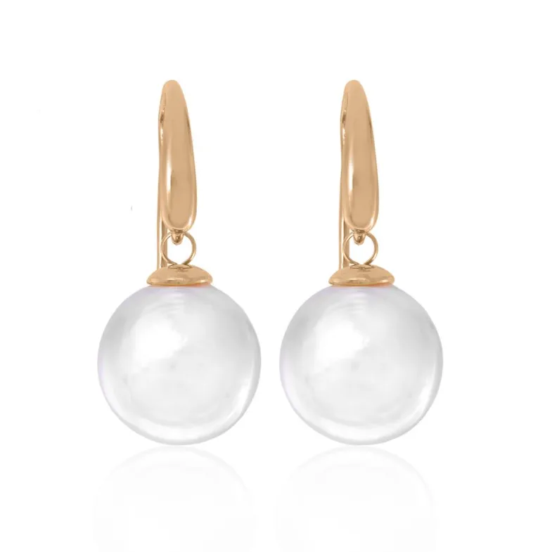 Pearl Drop Earrings|Majorica Earrings Lyra Gold Plated With 12Mm Oval White Pearl