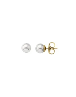 Pearl Stud Earrings|Majorica Earrings Lyra Gold Plated With 10Mm White Pearl