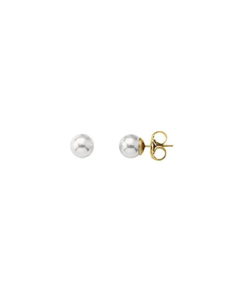 Pearl Stud Earrings|Majorica Earrings Lyra Gold Plated With 7Mm White Pearl