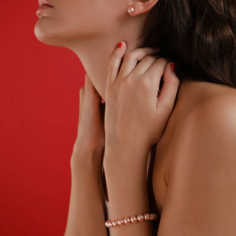 Pearl Stud Earrings|Majorica Earrings Lyra Silver With 8Mm Pink Pearl