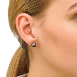 Pearl Stud Earrings|Majorica Earrings Lyra Silver With 8Mm Tahiti Pearl