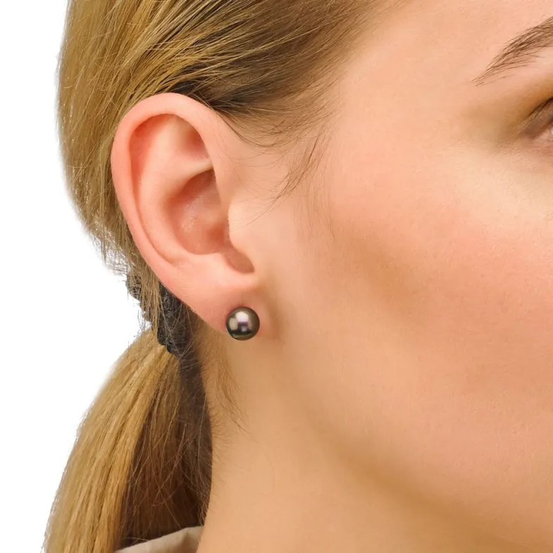 Pearl Stud Earrings|Majorica Earrings Lyra Silver With 8Mm Tahiti Pearl