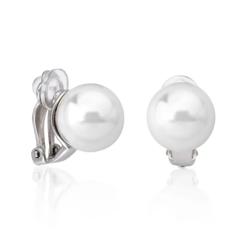 Short Earrings|Majorica Earrings Lyra Silver With 12Mm White Pearl Omega Clasp