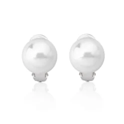 Short Earrings|Majorica Earrings Lyra Silver With 12Mm White Pearl Omega Clasp