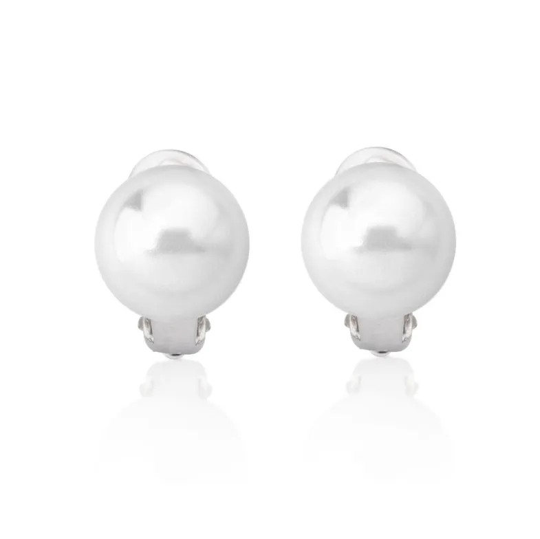Short Earrings|Majorica Earrings Lyra Silver With 12Mm White Pearl Omega Clasp