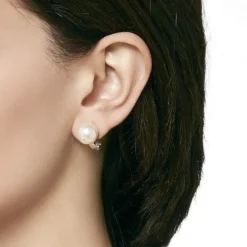 Short Earrings|Majorica Earrings Lyra Silver With 12Mm White Pearl Omega Clasp