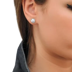 Pearl Stud Earrings|Majorica Earrings Lyra Silver With 9Mm White Pearl