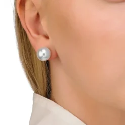 Pearl Stud Earrings|Majorica Earrings Lyra Silver With 12Mm White Pearl