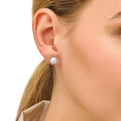 Pearl Stud Earrings|Majorica Earrings Lyra Silver With 7Mm White Pearl
