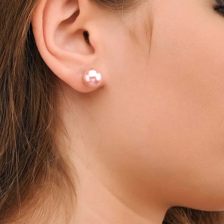 Pearl Stud Earrings|Majorica Earrings Lyra With 8Mm Pink Pearl