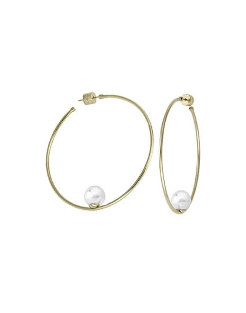 Pearl Hoop Earrings|Majorica Earrings Marianela Golden Steel Big