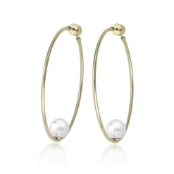 Pearl Hoop Earrings|Majorica Earrings Marianela Golden Steel Big