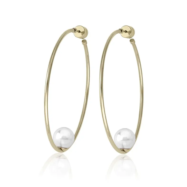 Pearl Hoop Earrings|Majorica Earrings Marianela Golden Steel Big