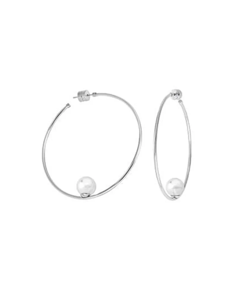 Pearl Hoop Earrings|Majorica Earrings Marianela Steel Big