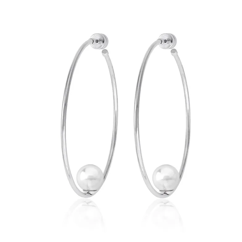 Pearl Hoop Earrings|Majorica Earrings Marianela Steel Big