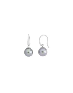 Pearl Drop Earrings|Majorica Earrings Nuada Silver With 10Mm Gray Pearl