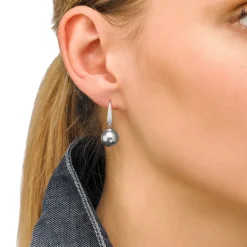 Pearl Drop Earrings|Majorica Earrings Nuada Silver With 10Mm Gray Pearl