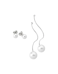 Pearl Drop Earrings|Majorica Earrings Rosa With 8 And 10Mm White Pearls