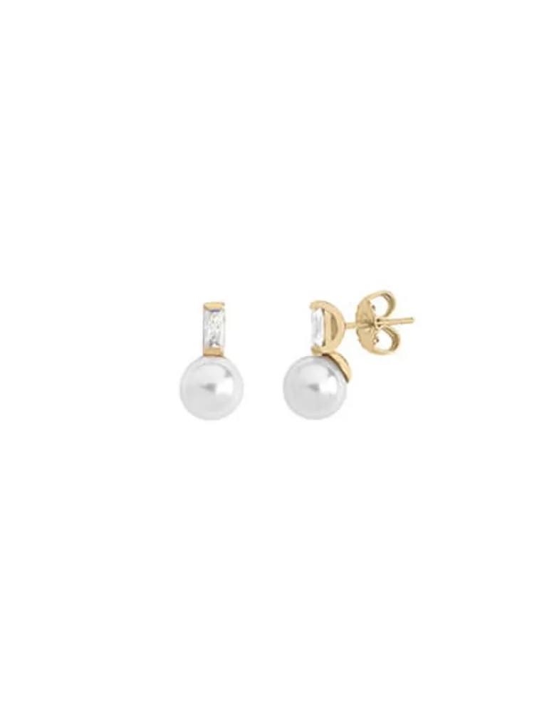 Tu & Yo Earrings|Majorica Earrings Selene Gold Plated With 8Mm White Pearl And Zircons
