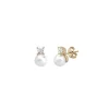 Tu & Yo Earrings|Majorica Earrings Selene Gold Plated With 8Mm White Pearl And Zircons