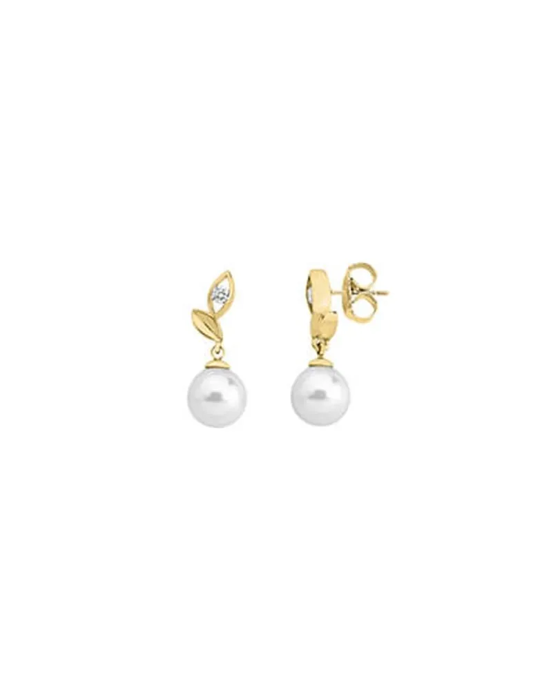 Short Earrings|Majorica Earrings Selene Gold Plated With 8Mm White Pearl And Zircons