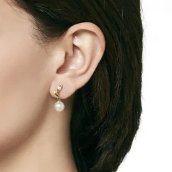 Short Earrings|Majorica Earrings Selene Gold Plated With 8Mm White Pearl And Zircons