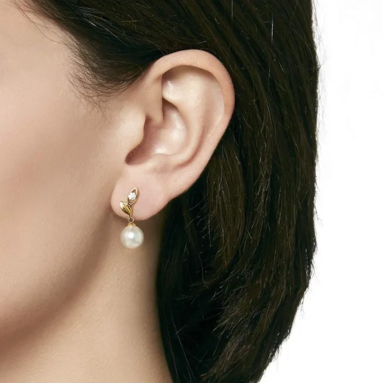 Short Earrings|Majorica Earrings Selene Gold Plated With 8Mm White Pearl And Zircons