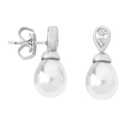 Tu & Yo Earrings|Majorica Earrings Selene Silver With 8Mm Tear White Pearl And Zircons
