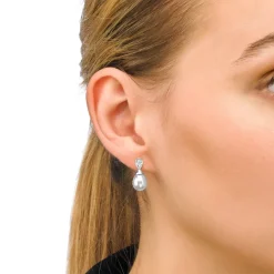 Tu & Yo Earrings|Majorica Earrings Selene Silver With 8Mm Tear White Pearl And Zircons