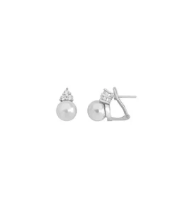 Tu & Yo Earrings|Majorica Earrings Selene Silver With 10Mm White Pearl And Zircons